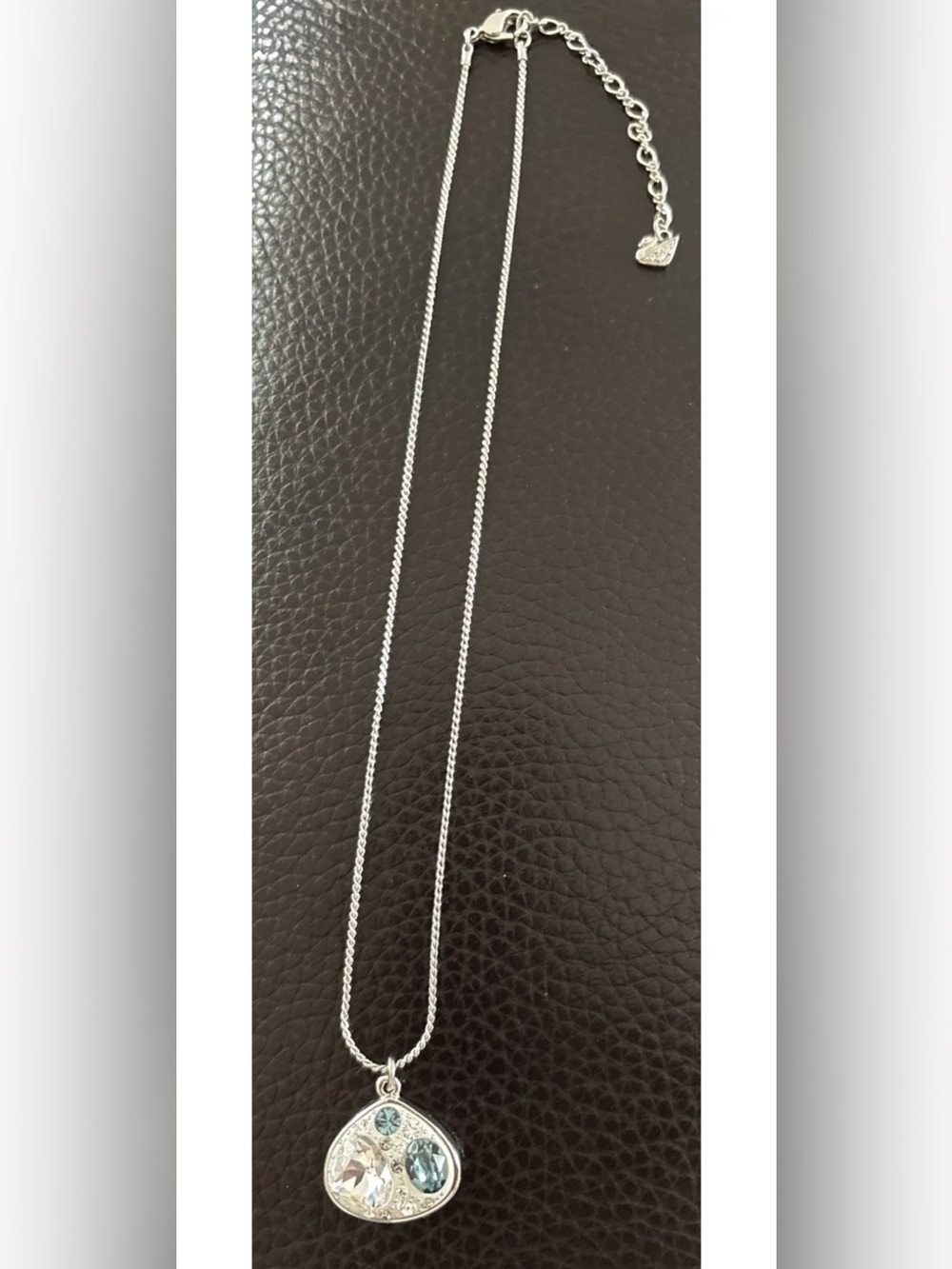 Swarovski Silver Necklace with Clear and Blue Crystals
